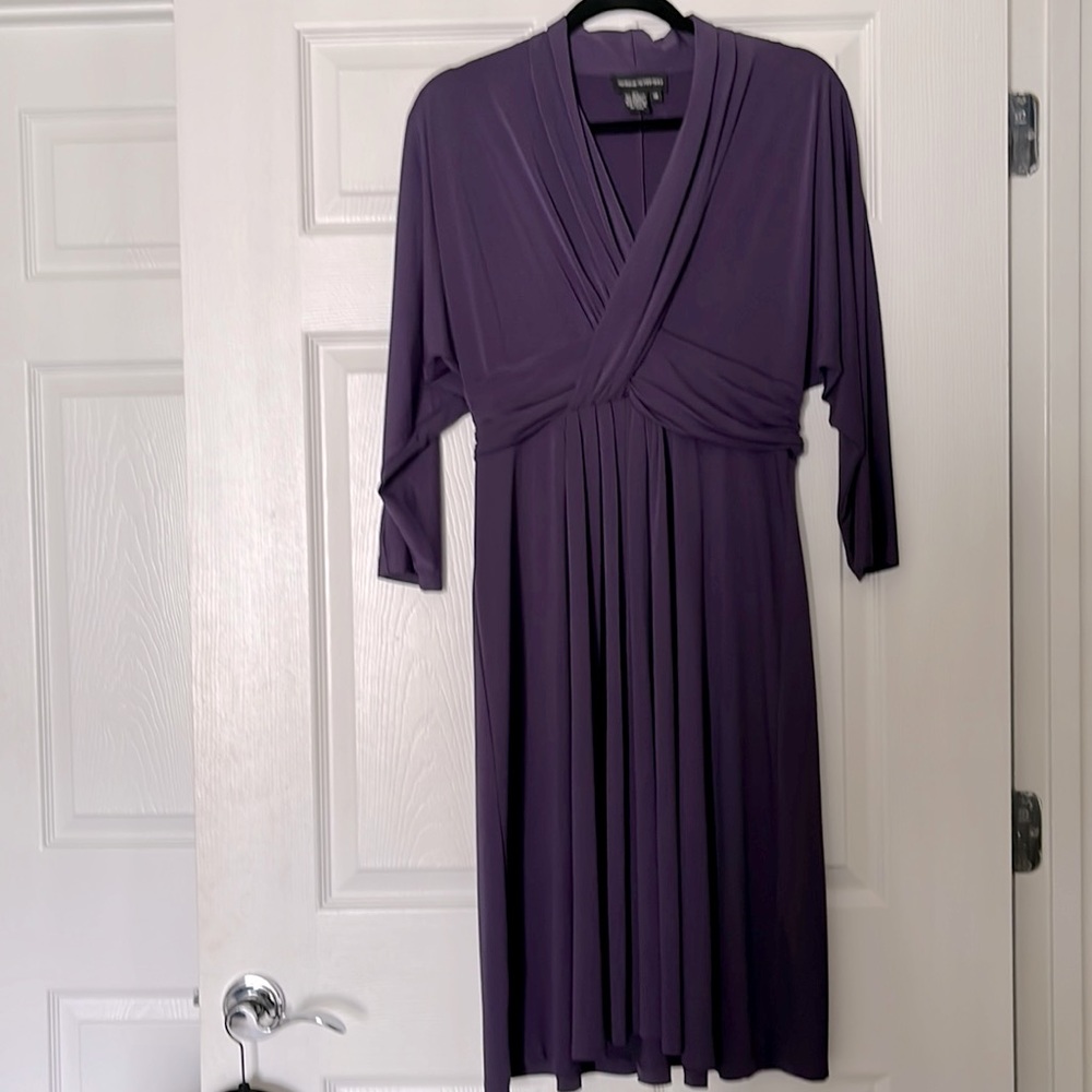 LIKE NEW RICH PURPLE MORGAN MCFEETERS MIDI DRESS - 3/4 DOLMAN SLEEVES SIZE 12